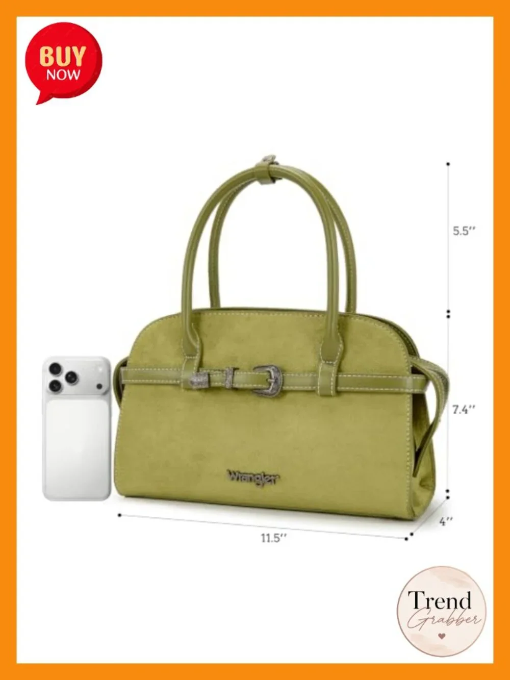 Faux Suede Satchel Crossbody Bag with Western Buckle Accent